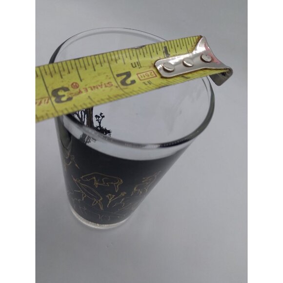 Vtg. Unique set of 2 MCM Deer Trees gold on black Clear high ball / tumblers - Picture 6 of 15